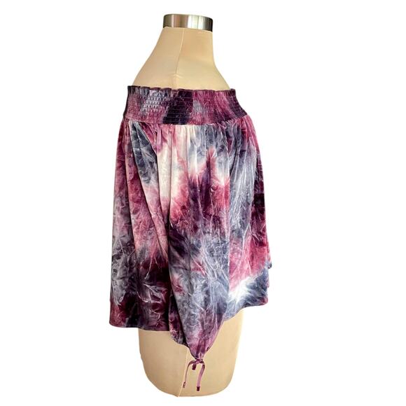 American Eagle Purple Tie Dye Crushed Velvet Off Shoulder Top MED Fairy Grunge - Picture 2 of 9